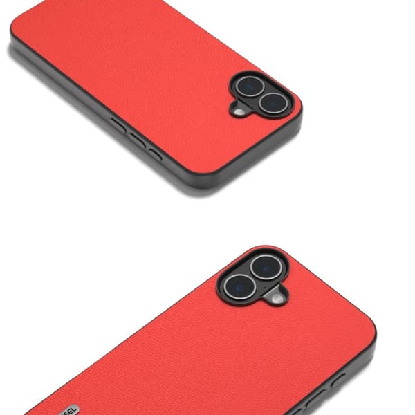 ABEEL Mobilskal till iPhone 16 Äkta Läder + PC + TPU Röd