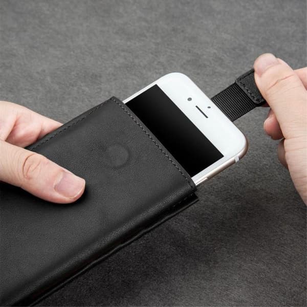 Qialino Universal Pouch Wallet i ægte læder - Sort (L) Black