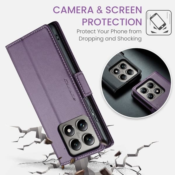 CASEME Xiaomi 14T Pro Plånboksfodral Konstläder RFID-Skydd Lila
