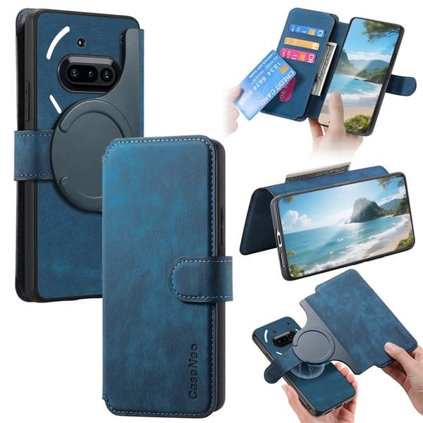 CASENEO För Nothing Phone (3a) Magnetiskt Plånboksfodral Konstläder - Blå