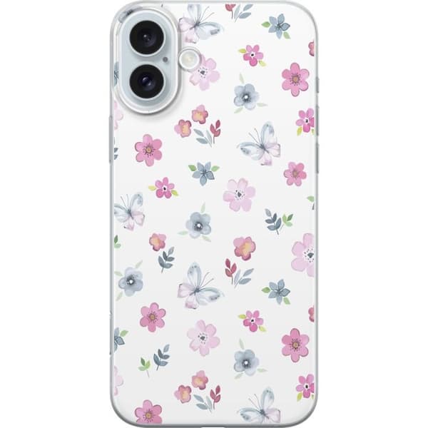 Taske til Apple iPhone 16 Plus med blomster og sommerfugle