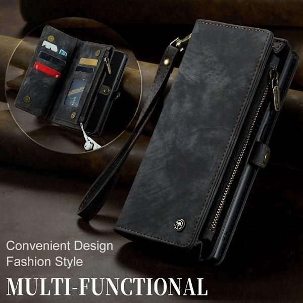 CASEME Multi-function Wallet TPU + KonstLäder Mobilskal - Svart
