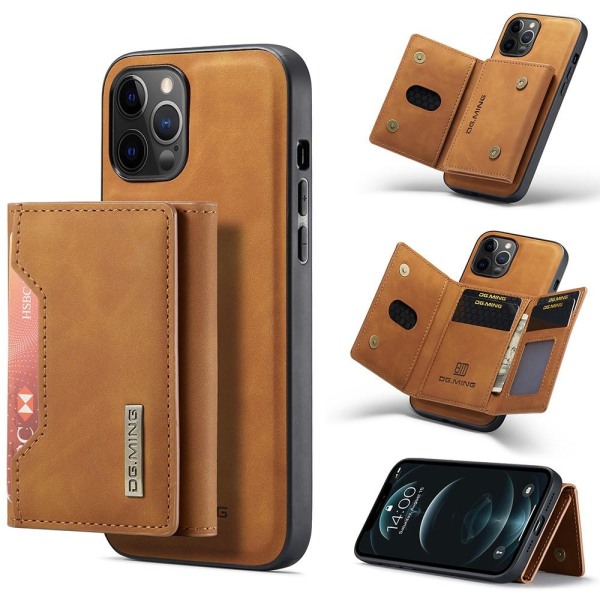 DG.MING iPhone 12 & 12 Pro Tri-fold Wallet Med Kickstand - Brun Brun