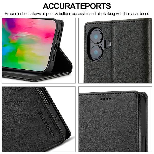 LC.IMEEKE iPhone 16 Plus Plånboksfodral Konstläder - Svart