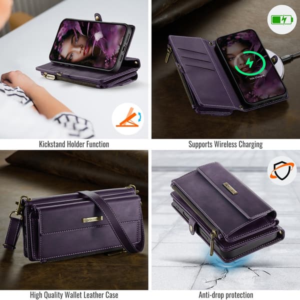 CASEME iPhone 17 Pro Plånboksfodral Zipper RFID C39 Lila