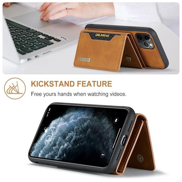 DG.MING 2-i-1 Konstläder Plånboksfodral för iPhone 11 Pro Max - Brun