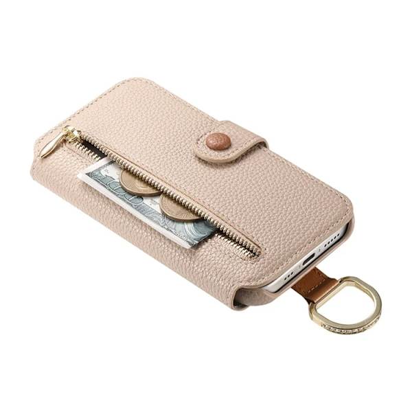 iPhone 17 Pro Konstläder Plånboksfodral RFID-Skydd Zipper - Beige Beige