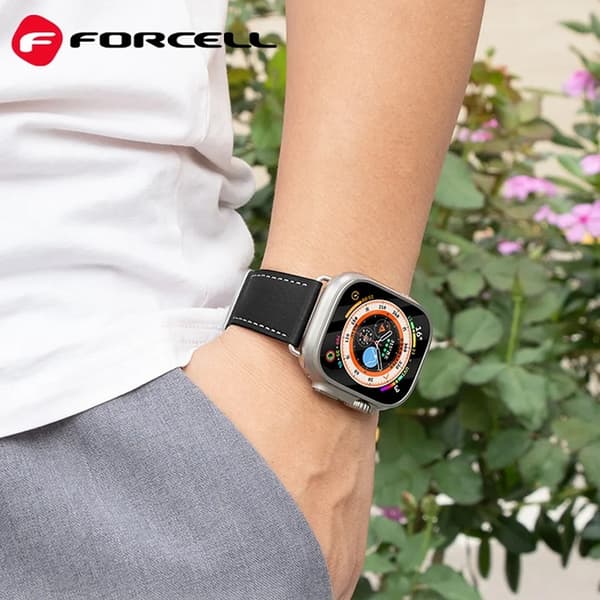 Forcell Apple Watch 42/44/45/49mm Armbånd Øko Læder - Sort Svart