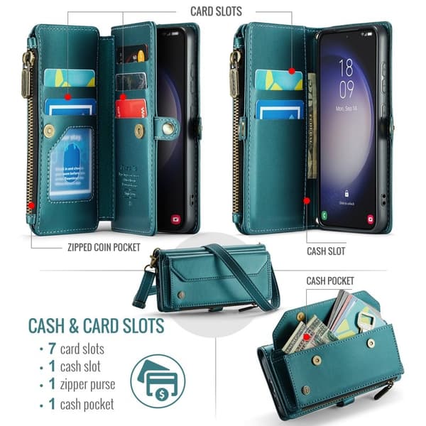 CASEME Plånboksfodral Konstläder för Samsung Galaxy S23 - Grön