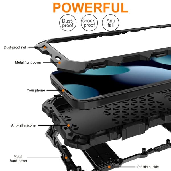 R-JUST Mobilskal till iPhone 15 Plus Shockproof Silikon + Metall Svart