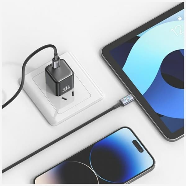 USAMS USB-C til lynkabel 30W 1.2m Huan - plettet Svart