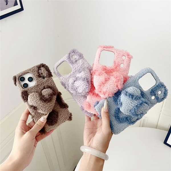 Mobilskal till iPhone 17 Pro 3D Heart Plush TPU Winter Warm - Blå Blå