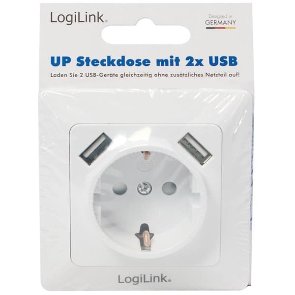 LogiLink Vägguttag 230V med 2xUSB 2.1A Vit