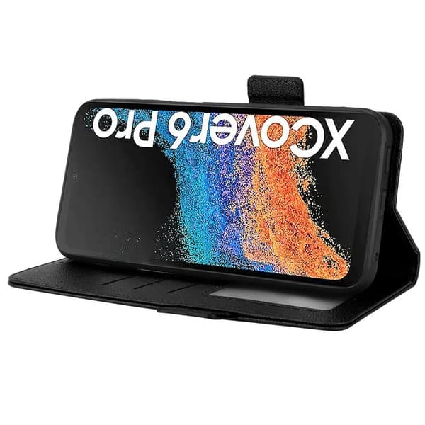 Galaxy Xcover 6 Pro Lompakkokotelo PU Nahka - Musta Black