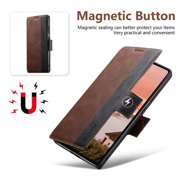 SUTENI Galaxy S23 Ultra Plånboksfodral Magsafe Konstläder - Brun Brun