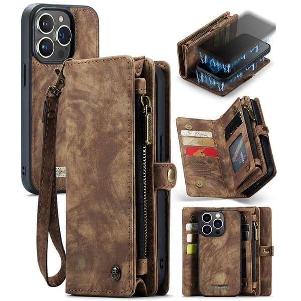 CASEME 008 iPhone 15 Pro Max Plånboksfodral Konstläder med - Brun