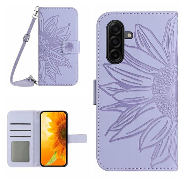 Samsung Galaxy S26 Plånboksfodral Solros Prägling Konstläder - Lila