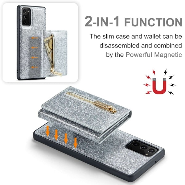 DG.MING M3 Series Konstläder Plånboksfodral för Samsung Galaxy Note20 5G Silver