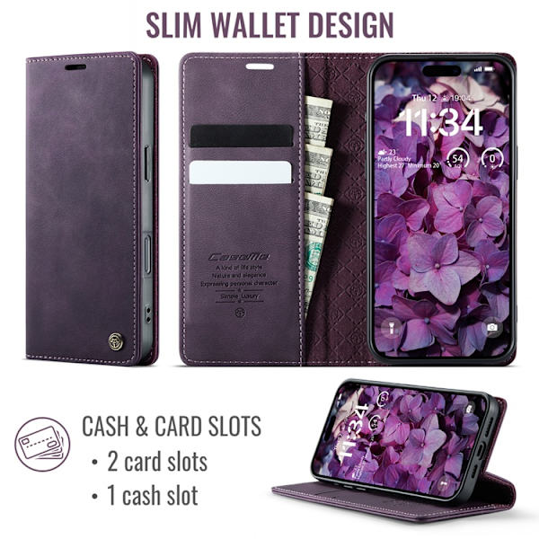 Caseme iPhone 17 Pro Max Plånboksfodral RFID-Skydd 033 Lila