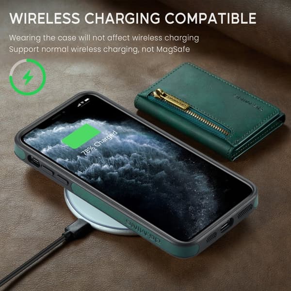 DG.MING M5 Series Mobilskal till iPhone 11 Pro Konstläder Magnetiskt Grön