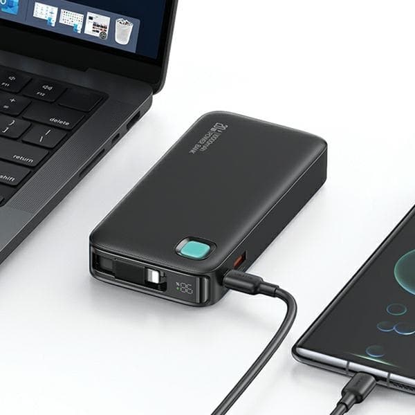 USAMS Powerbank 10000mAh 20W Med Lightning Kabel Retractable - Vit
