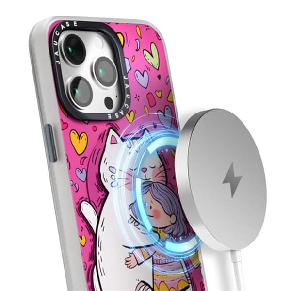 JAUCASE Mobilskal till iPhone 14 Pro Max MagSafe Cartoon Cat - Rosa Rosa