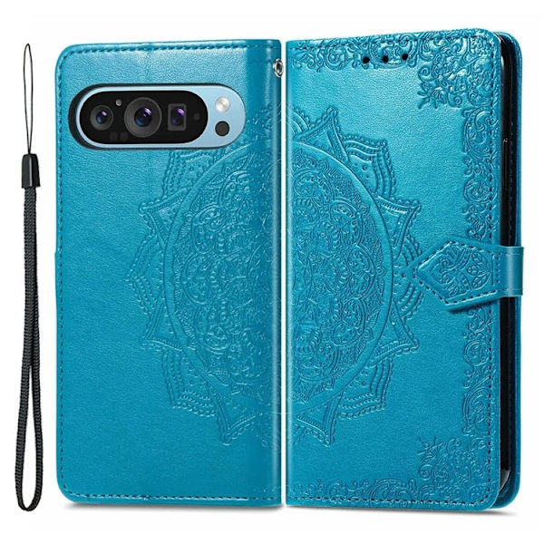 Google Pixel 10/10 Pro Konstläder Plånboksfodral Mandala Flower - Blå Blå