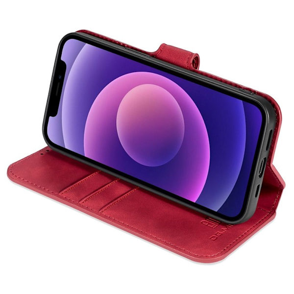 DG.MING iPhone 14 Konstläder Plånboksfodral Retro Stil Magnetisk Röd