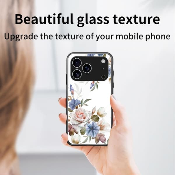 Mobilskal till iPhone 17 Pro Floral Pattern TPU + Härdat Glas - Lila Lila