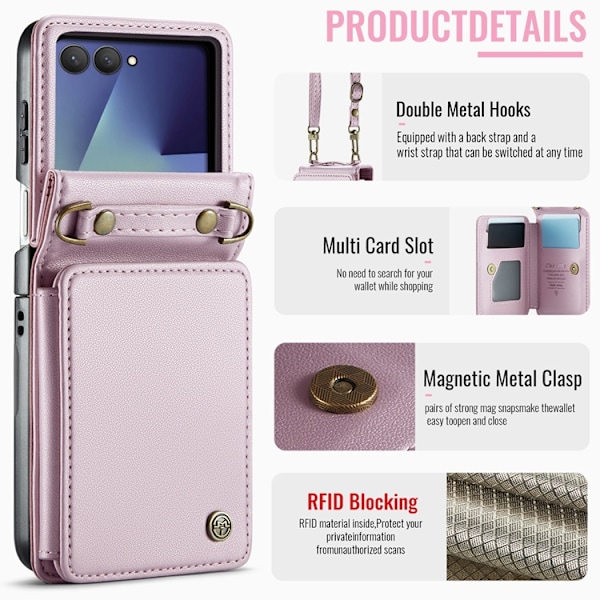 CASEME Galaxy Z Flip 7 Plånboksfodral RFID Blocking C22 - Rosa Rosa