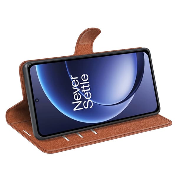 AMORUS OnePlus 15 Konstläder Plånboksfodral Litchi Shockproof - Brun Brun
