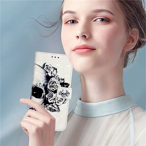 iPhone 16 Pro Max Plånboksfodral Printing Pattern Med Rem Vit