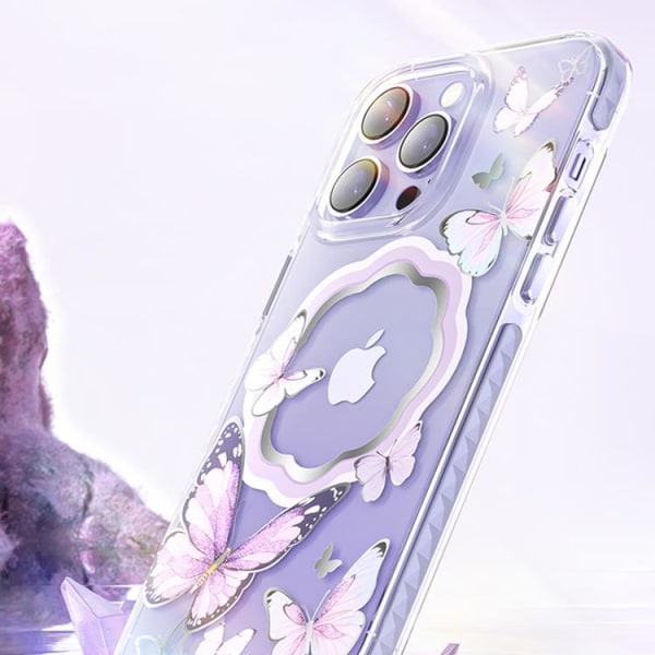 Kingxbar iPhone 14 etui Magsafe Butterfly - Pink