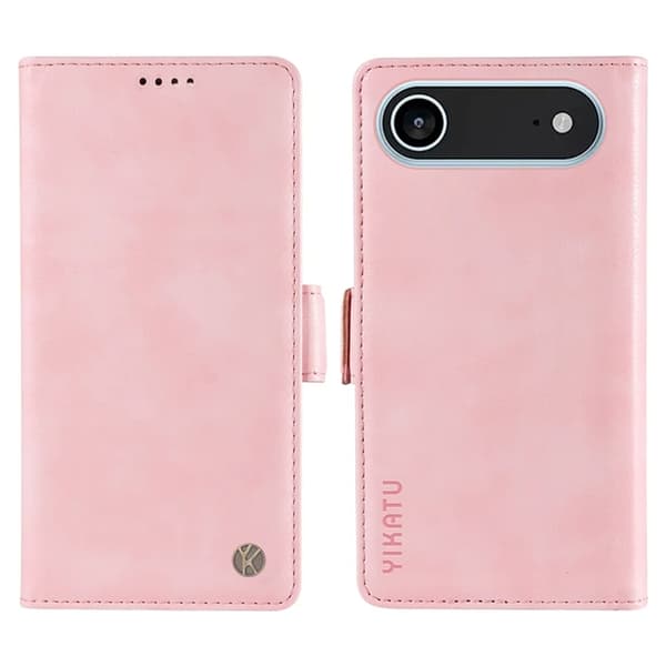 YIKATU iPhone 17 Air Konstläder Plånboksfodral Litchi Texture - Rosa Rosa