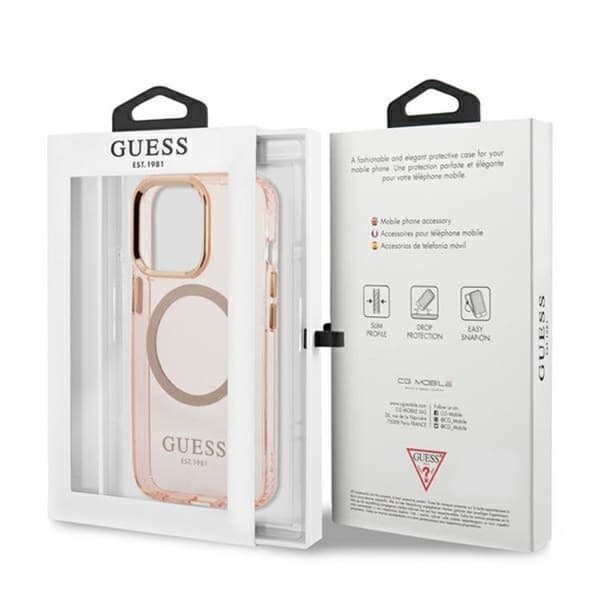 GUESS iPhone 13 Pro Max Skal MagSafe Guld Outline Translucent - Rosa Rosa