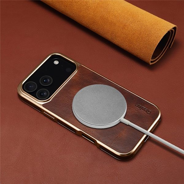 DENIOR Mobilskal till iPhone 17 Pro Max Äkta Läder Electroplating - Brun Brun