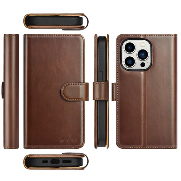 Puloka iPhone 14 Plus lompakkokotelo Magsafe 2in1 irrotettava - B Brun