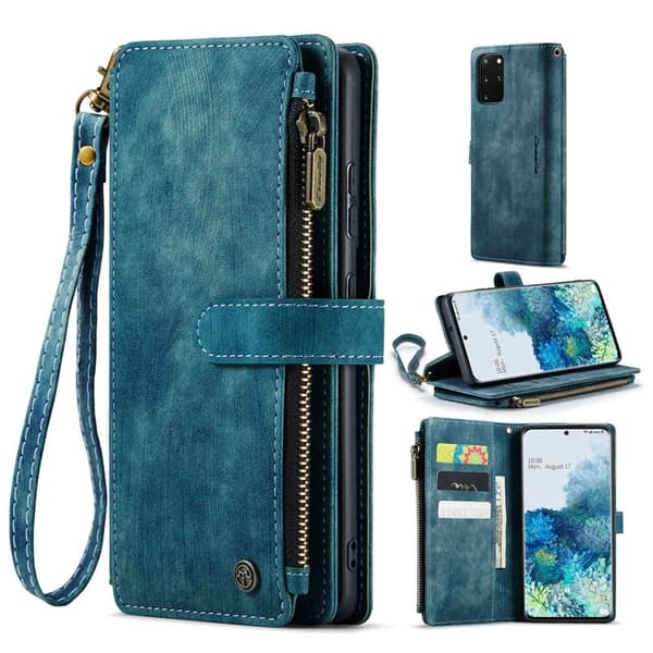 CASEME Konstläder Plånboksfodral för Samsung Galaxy S20 Plus - Blå