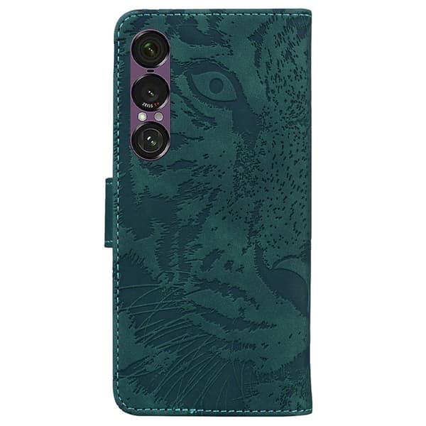 Sony Xperia 1 VII Konstläder Plånboksfodral Tiger Print - Grön Grön