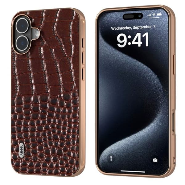ABEEL Mobilskal till iPhone 16 Plus Electropläterad Äkta Läder - Brun