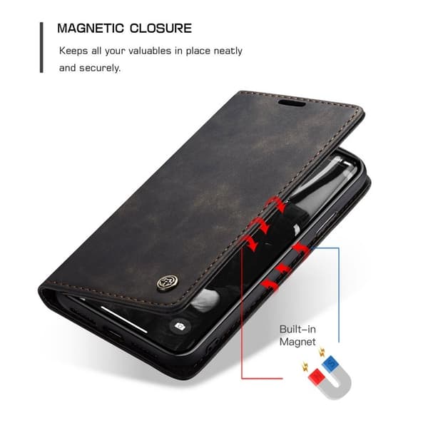 CASEME 013 KonstLäder Flip Stand Mobilskal för iPhone XR - Svart