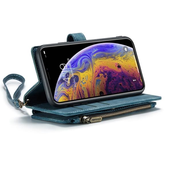 CASEME Konstläder Plånboksfodral för iPhone XS Max med rem - Blå