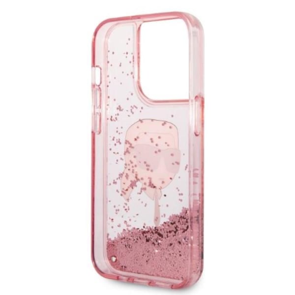 Karl Lagerfeld iPhone 14 Pro Skal Liquid Glitter Head - Rosa