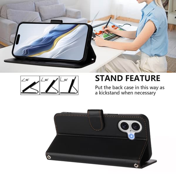 iPhone 17 Pro Plånboksfodral Läder med Handledsrem - Svart Svart