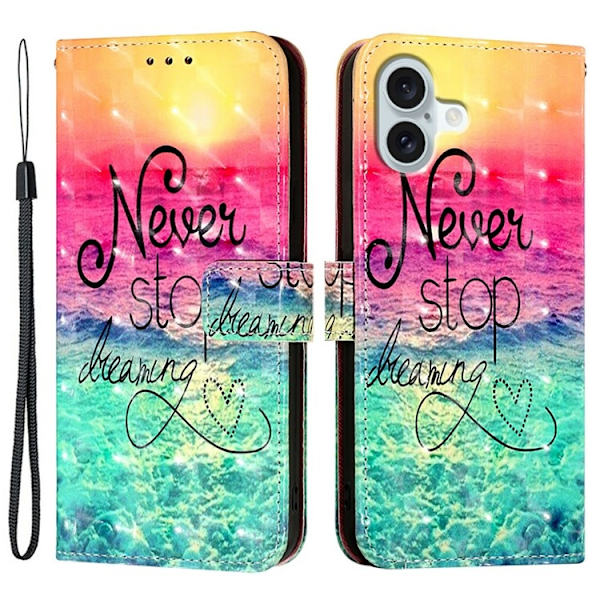 iPhone 16 Plus Plånboksfodral Printing Pattern Med Rem Flerfärgad