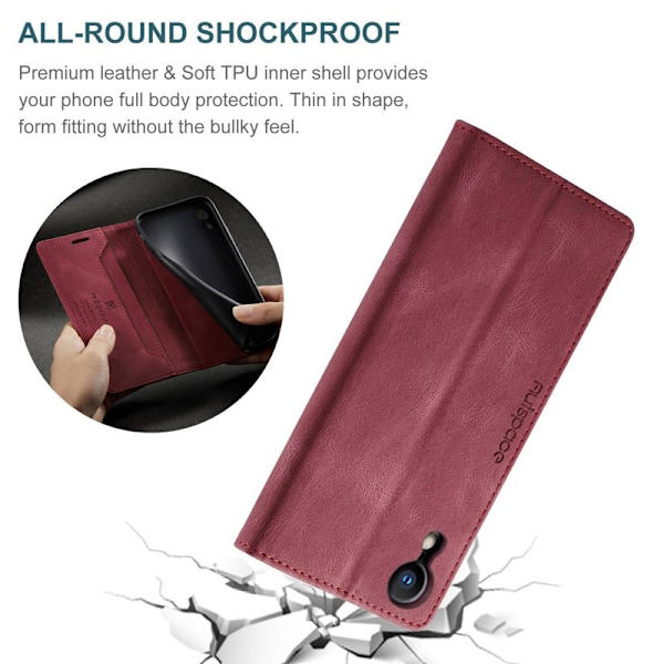 AUTSPACE A01 iPhone XR Plånboksfodral i Konstläder - Röd