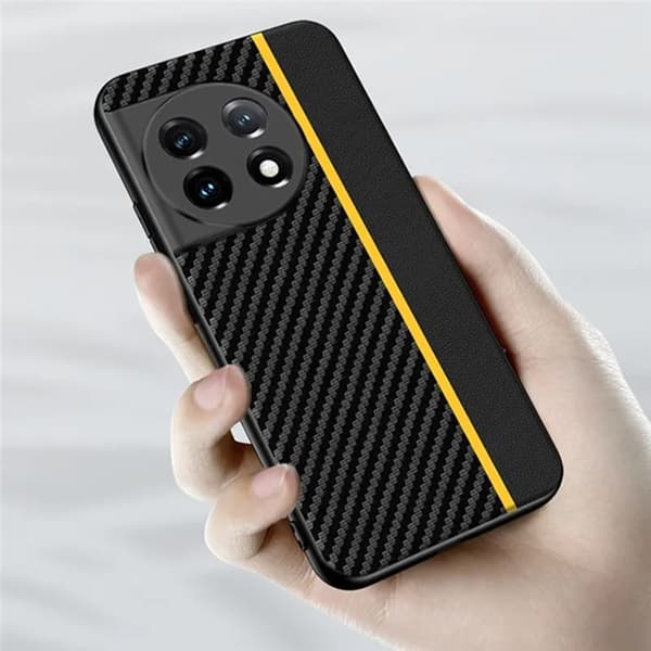 Mobilskal till OnePlus 11 5G Carbon Fiber PU-Läder - Guld