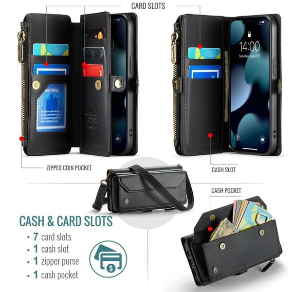 CASEME Plånboksfodral Konstläder för iPhone 13 mini - Svart