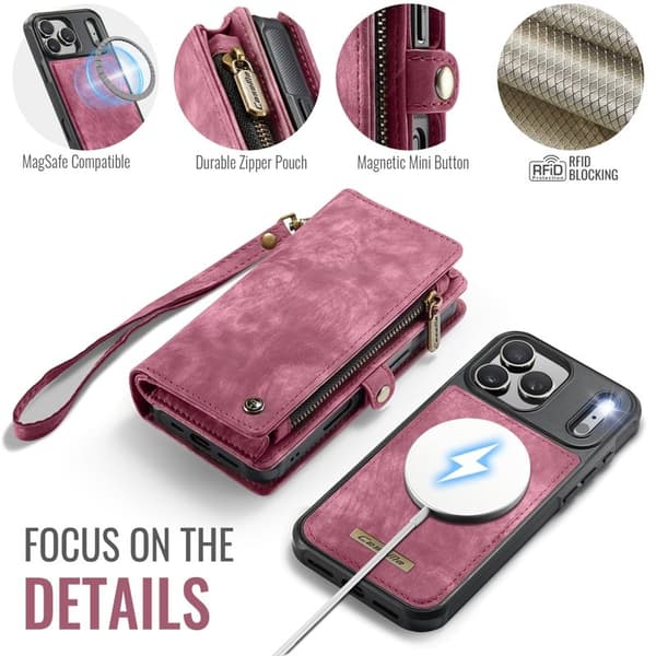 CASEME 008 iPhone 17 Pro Max Plånboksfodral Konstläder med Röd