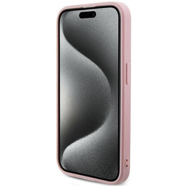 Guess Mobilskal till iPhone 15 Pro Saffiano Iridescent Script - Rosa Rosa